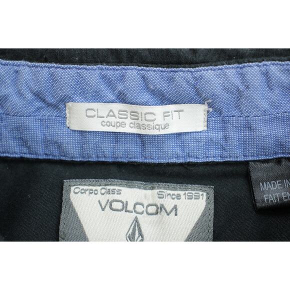 Volcom Shirt Mens Large Black Classic Fit Cotton Blend Stretch Button Up Logo - Picture 4 of 7